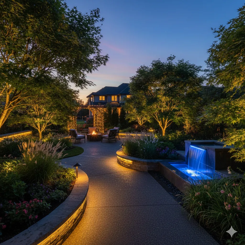 Professionell trädgårdsdesign med belysning